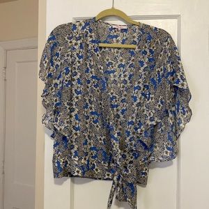 Parker short sleeve silk wrap top - perfect with white jeans for spring